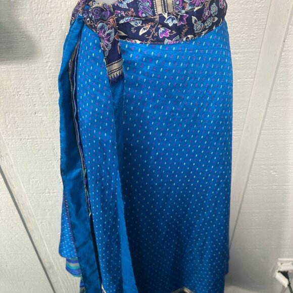 Darn Good Yarn Women’s Blue Silk Sari/ Wrap Skirt One Size NWT - Picture 6 of 11